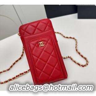 Best Product Chanel Grained Calfskin Phone Holder with Chain AP0990 Red 2025