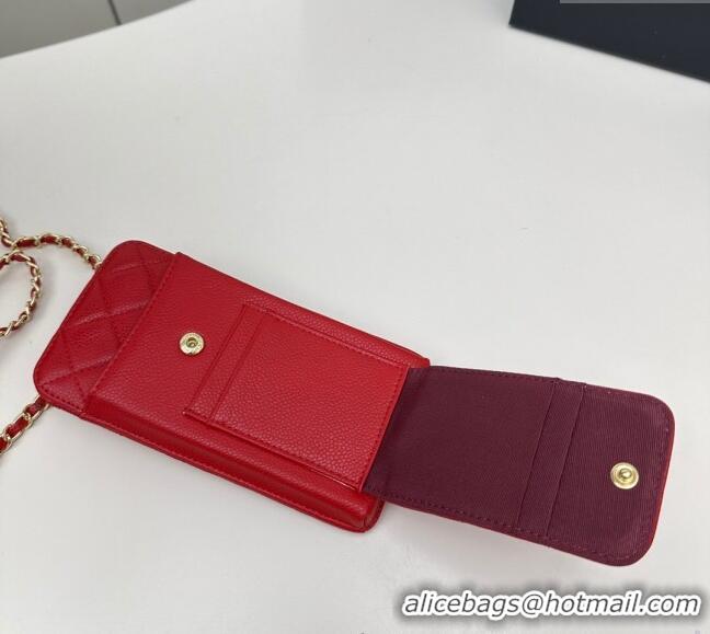 Best Product Chanel Grained Calfskin Phone Holder with Chain AP0990 Red 2025