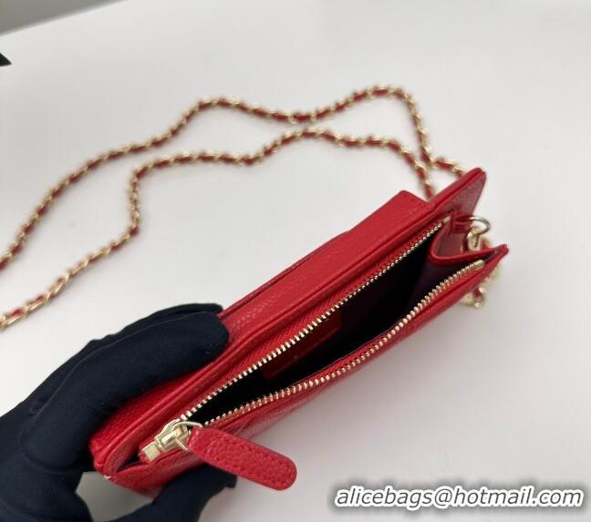 Best Product Chanel Grained Calfskin Phone Holder with Chain AP0990 Red 2025