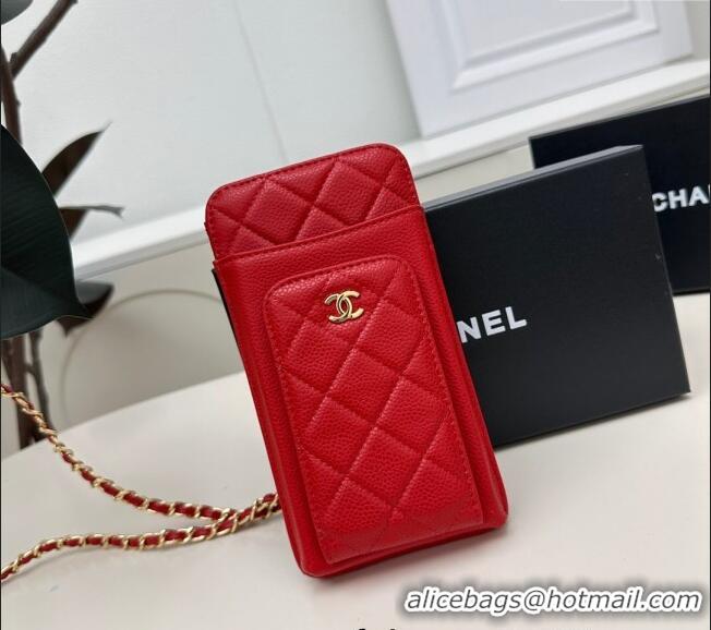 Best Product Chanel Grained Calfskin Phone Holder with Chain AP0990 Red 2025