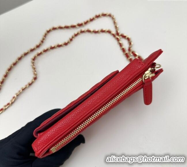 Best Product Chanel Grained Calfskin Phone Holder with Chain AP0990 Red 2025