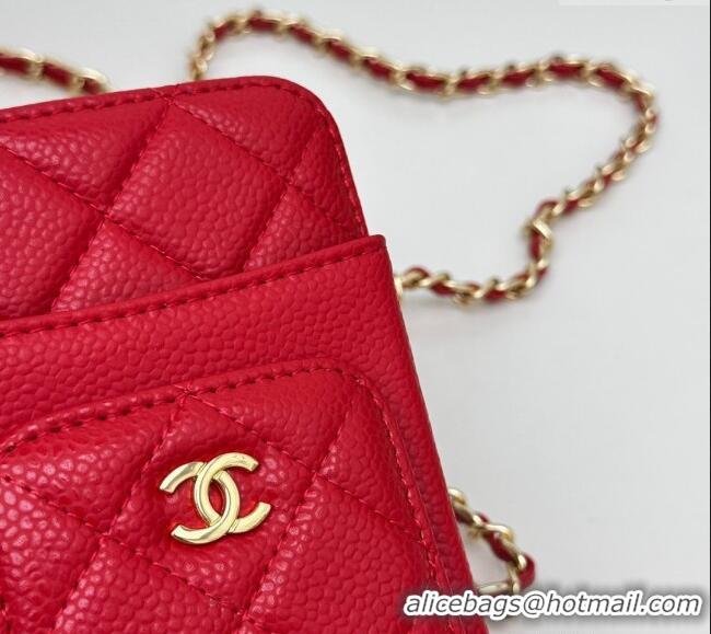 Best Product Chanel Grained Calfskin Phone Holder with Chain AP0990 Red 2025