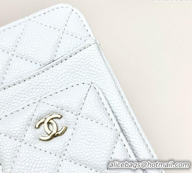 Famous Brand Chanel Grained Calfskin Phone Holder with Chain AP0990 White 2025