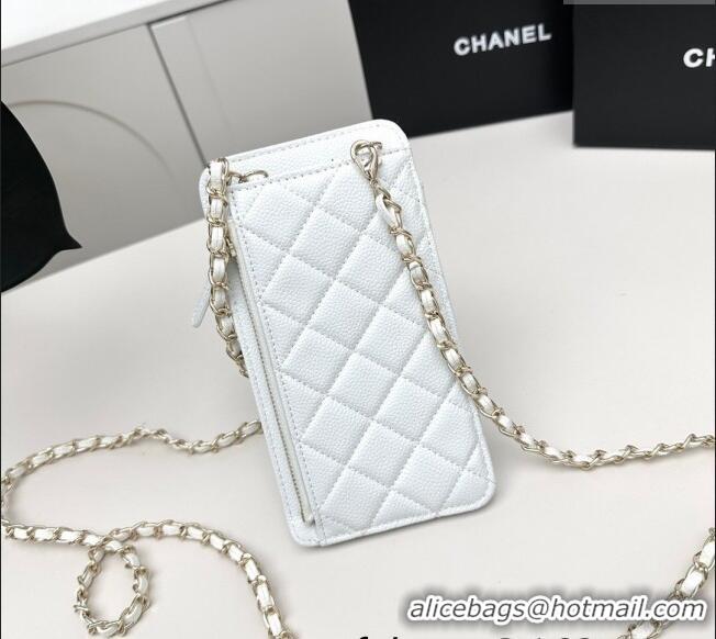 Famous Brand Chanel Grained Calfskin Phone Holder with Chain AP0990 White 2025