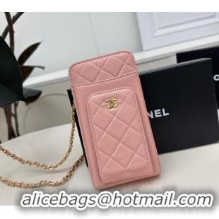 Reasonable Price Chanel Grained Calfskin Phone Holder with Chain AP0990 Light Pink 2025