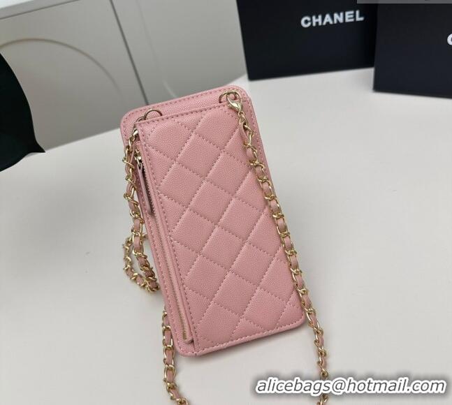 Reasonable Price Chanel Grained Calfskin Phone Holder with Chain AP0990 Light Pink 2025