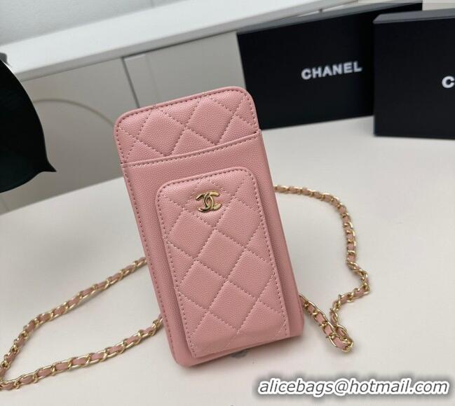 Reasonable Price Chanel Grained Calfskin Phone Holder with Chain AP0990 Light Pink 2025