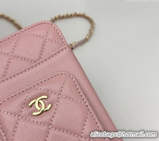 Reasonable Price Chanel Grained Calfskin Phone Holder with Chain AP0990 Light Pink 2025