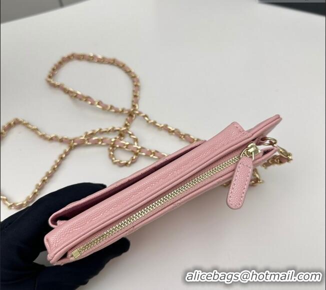 Reasonable Price Chanel Grained Calfskin Phone Holder with Chain AP0990 Light Pink 2025