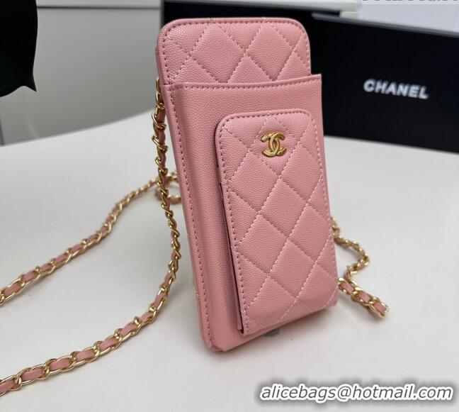 Reasonable Price Chanel Grained Calfskin Phone Holder with Chain AP0990 Light Pink 2025