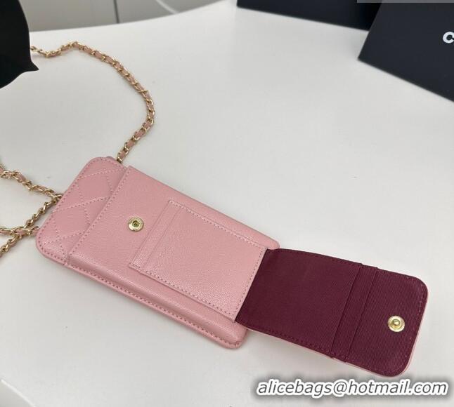 Reasonable Price Chanel Grained Calfskin Phone Holder with Chain AP0990 Light Pink 2025