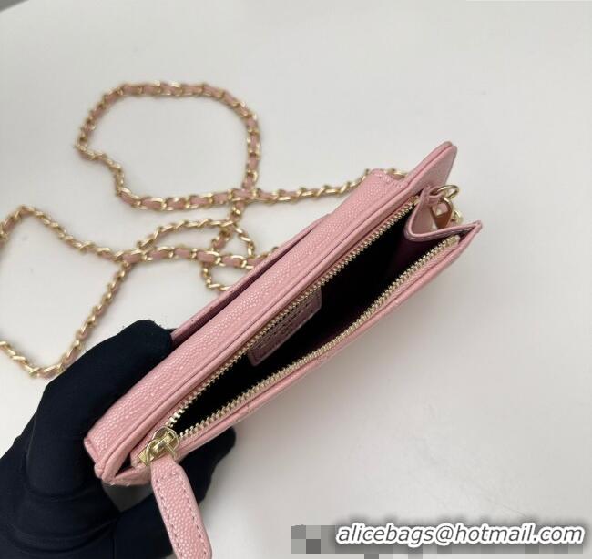 Reasonable Price Chanel Grained Calfskin Phone Holder with Chain AP0990 Light Pink 2025