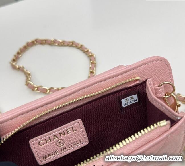 Reasonable Price Chanel Grained Calfskin Phone Holder with Chain AP0990 Light Pink 2025