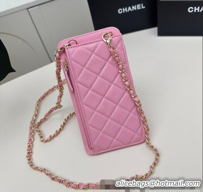 Fashion Discount Chanel Grained Calfskin Phone Holder with Chain AP0990 Pink 2025