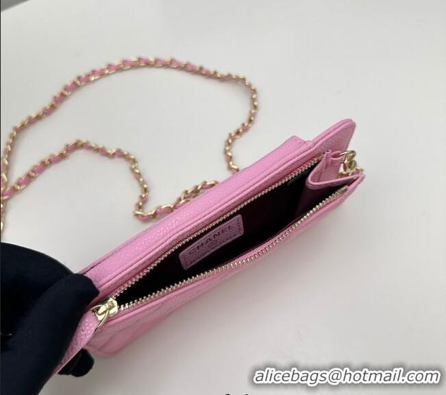 Fashion Discount Chanel Grained Calfskin Phone Holder with Chain AP0990 Pink 2025