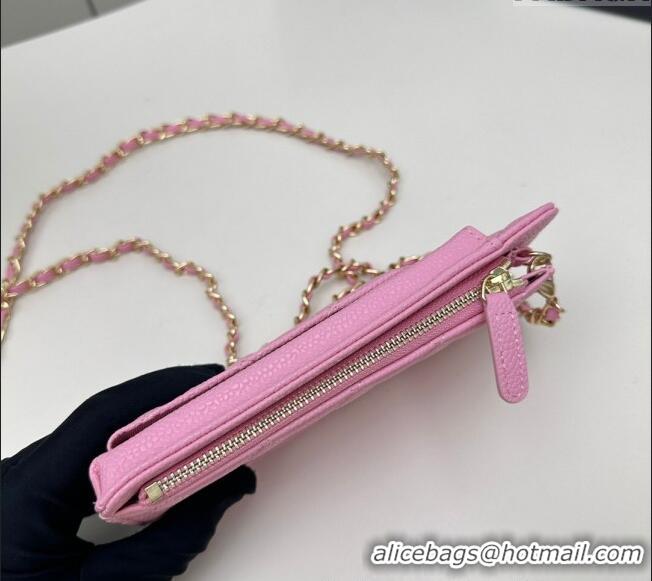 Fashion Discount Chanel Grained Calfskin Phone Holder with Chain AP0990 Pink 2025