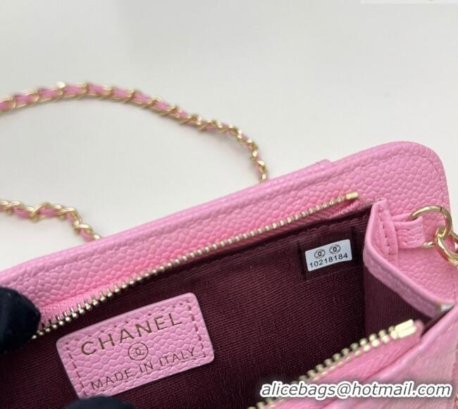 Fashion Discount Chanel Grained Calfskin Phone Holder with Chain AP0990 Pink 2025