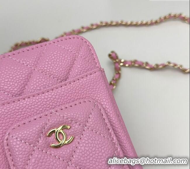 Fashion Discount Chanel Grained Calfskin Phone Holder with Chain AP0990 Pink 2025