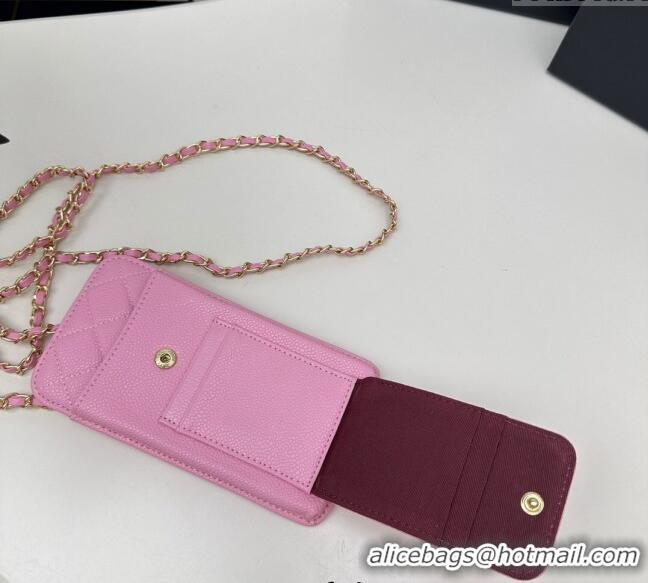 Fashion Discount Chanel Grained Calfskin Phone Holder with Chain AP0990 Pink 2025