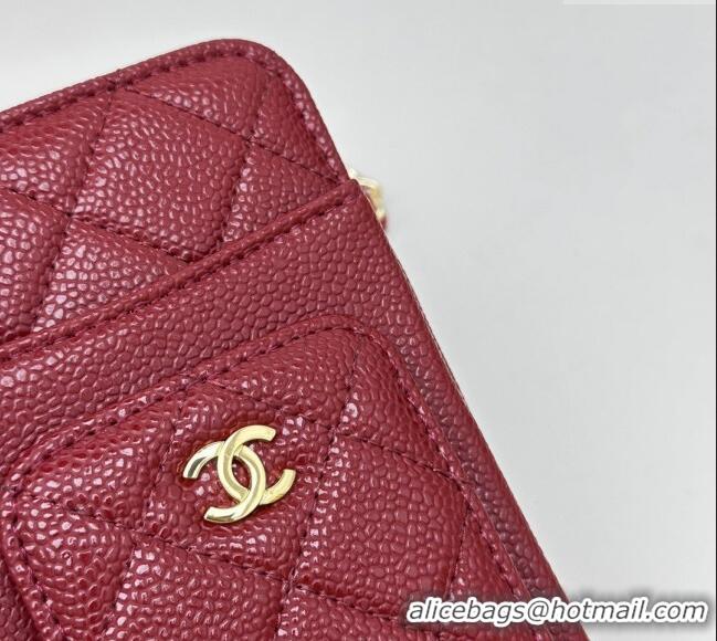 Good Product Chanel Grained Calfskin Phone Holder with Chain AP0990 Dark Burgundy 2025