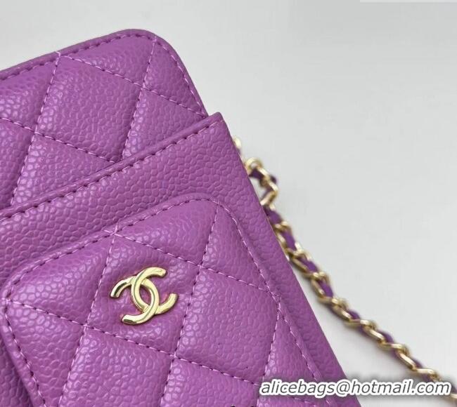 Trendy Design Chanel Grained Calfskin Phone Holder with Chain AP0990 Dark Purple 2025