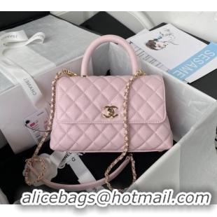 Promotional Chanel Coco Handle Quilted Grained Calfskin Small Flap Bag with Top Handle A92990 Light Pink 2025