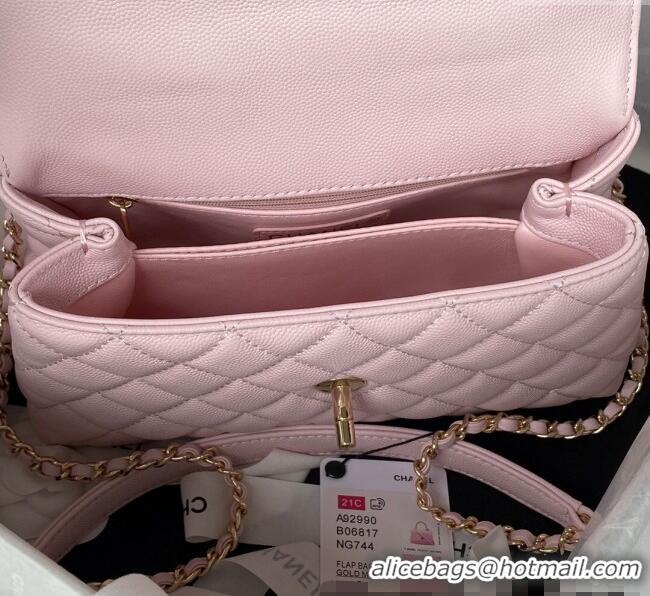 Promotional Chanel Coco Handle Quilted Grained Calfskin Small Flap Bag with Top Handle A92990 Light Pink 2025