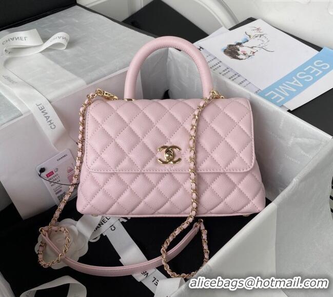 Promotional Chanel Coco Handle Quilted Grained Calfskin Small Flap Bag with Top Handle A92990 Light Pink 2025