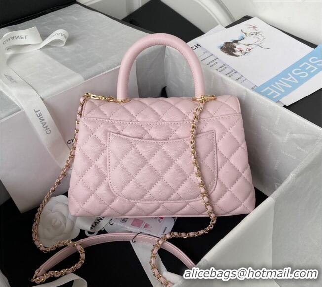 Promotional Chanel Coco Handle Quilted Grained Calfskin Small Flap Bag with Top Handle A92990 Light Pink 2025