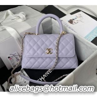 Inexpensive Chanel Coco Handle Quilted Grained Calfskin Small Flap Bag with Top Handle A92990 Light Purple 2025