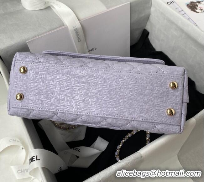 Inexpensive Chanel Coco Handle Quilted Grained Calfskin Small Flap Bag with Top Handle A92990 Light Purple 2025