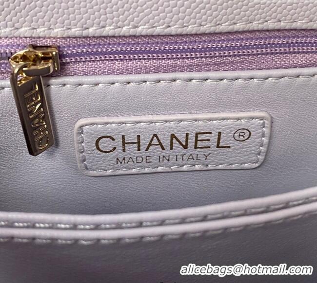 Inexpensive Chanel Coco Handle Quilted Grained Calfskin Small Flap Bag with Top Handle A92990 Light Purple 2025