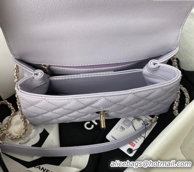 Inexpensive Chanel Coco Handle Quilted Grained Calfskin Small Flap Bag with Top Handle A92990 Light Purple 2025