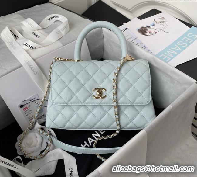 Big Discount Chanel Coco Handle Quilted Grained Calfskin Small Flap Bag with Top Handle A92990 Light Green 2025