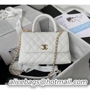 Well Crafted Chanel Coco Handle Quilted Grained Calfskin Small Flap Bag with Top Handle A92990 White 2025