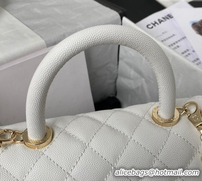 Well Crafted Chanel Coco Handle Quilted Grained Calfskin Small Flap Bag with Top Handle A92990 White 2025