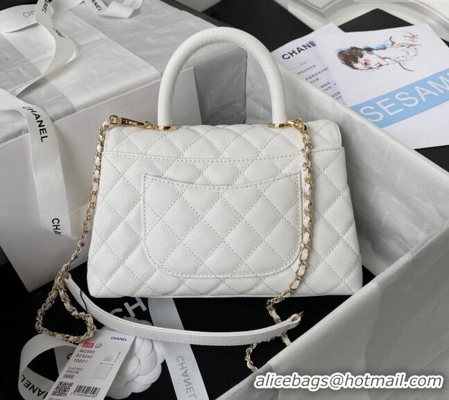 Well Crafted Chanel Coco Handle Quilted Grained Calfskin Small Flap Bag with Top Handle A92990 White 2025