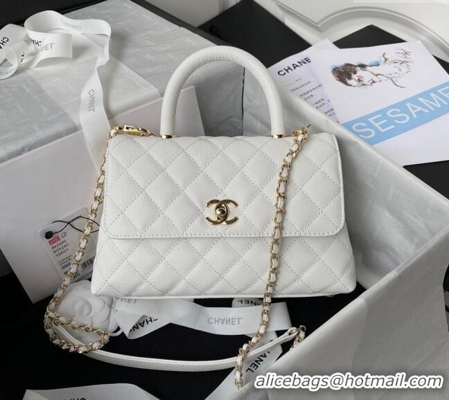 Well Crafted Chanel Coco Handle Quilted Grained Calfskin Small Flap Bag with Top Handle A92990 White 2025