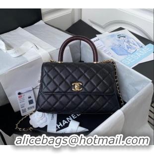 Good Quality Chanel Coco Handle Quilted Grained Calfskin Small Flap Bag with Top Handle A92990 Black/Burgundy 2025