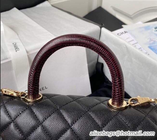 Good Quality Chanel Coco Handle Quilted Grained Calfskin Small Flap Bag with Top Handle A92990 Black/Burgundy 2025