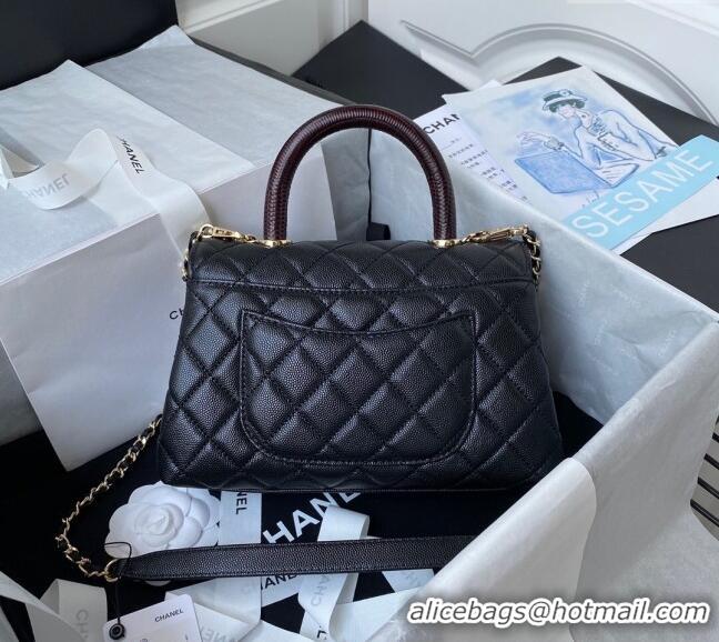 Good Quality Chanel Coco Handle Quilted Grained Calfskin Small Flap Bag with Top Handle A92990 Black/Burgundy 2025