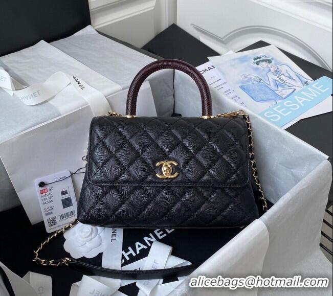 Good Quality Chanel Coco Handle Quilted Grained Calfskin Small Flap Bag with Top Handle A92990 Black/Burgundy 2025