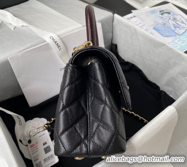 Good Quality Chanel Coco Handle Quilted Grained Calfskin Small Flap Bag with Top Handle A92990 Black/Burgundy 2025