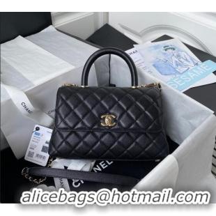 Top Quality Chanel Coco Handle Quilted Grained Calfskin Small Flap Bag with Top Handle A92990 All Black 2025