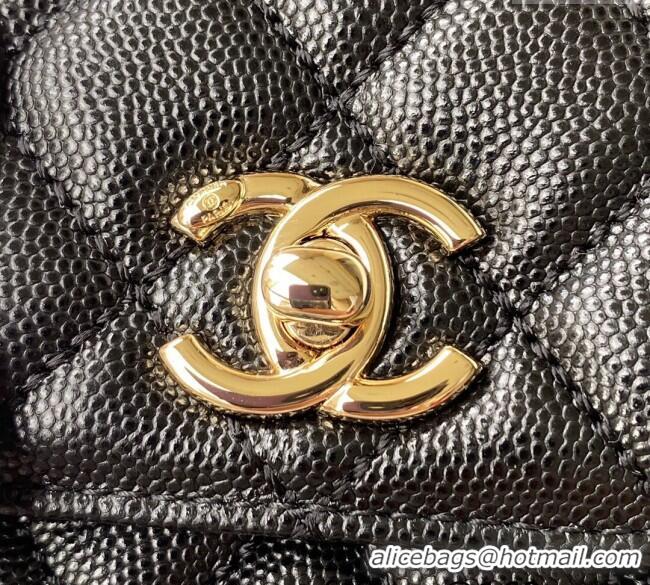 Top Quality Chanel Coco Handle Quilted Grained Calfskin Small Flap Bag with Top Handle A92990 All Black 2025