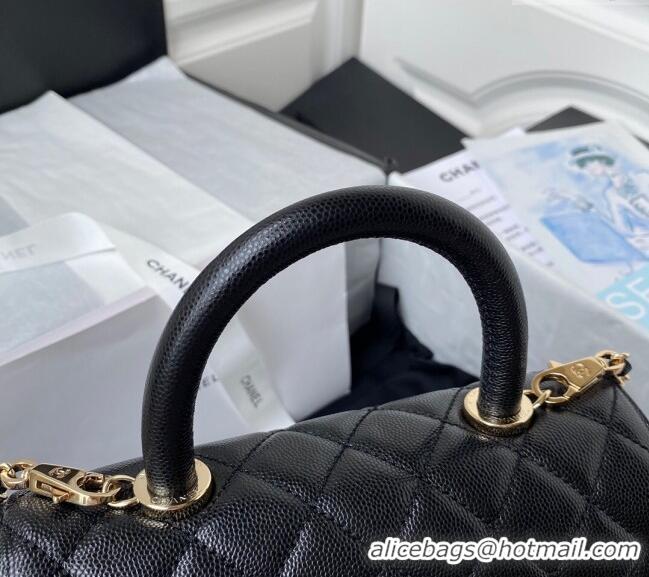 Top Quality Chanel Coco Handle Quilted Grained Calfskin Small Flap Bag with Top Handle A92990 All Black 2025