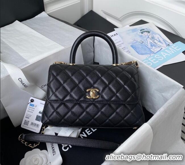 Top Quality Chanel Coco Handle Quilted Grained Calfskin Small Flap Bag with Top Handle A92990 All Black 2025