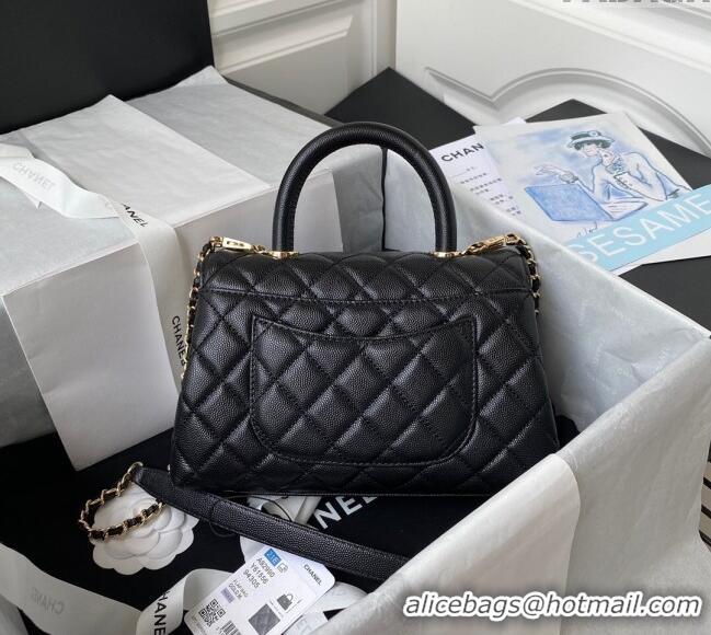 Top Quality Chanel Coco Handle Quilted Grained Calfskin Small Flap Bag with Top Handle A92990 All Black 2025