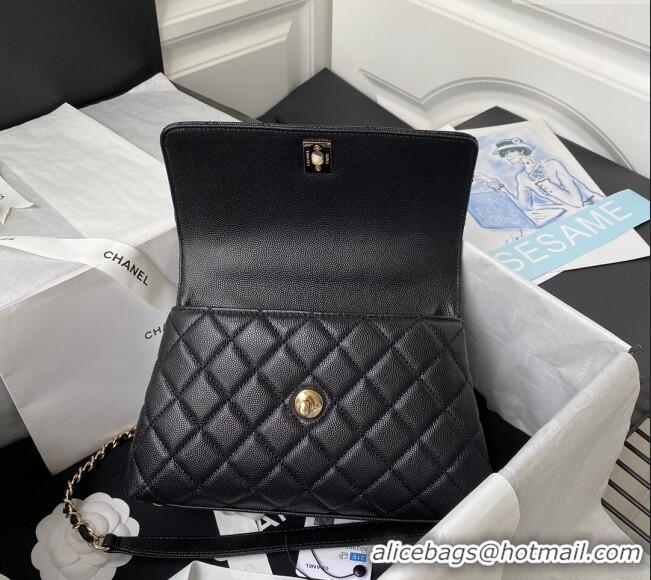 Top Quality Chanel Coco Handle Quilted Grained Calfskin Small Flap Bag with Top Handle A92990 All Black 2025