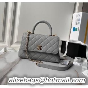 Buy Discount Chanel Coco Handle Quilted Grained Calfskin Small Flap Bag with Top Handle A92990 Grey 2025